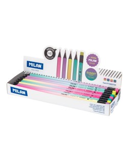 Lapices de grafito milan sunset hb madera negra de tilo con goma de borrar colores surtidos