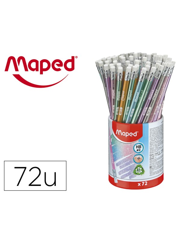 Lapices de grafito maped plastico glitter deco hb con goma 72 colores surtidos