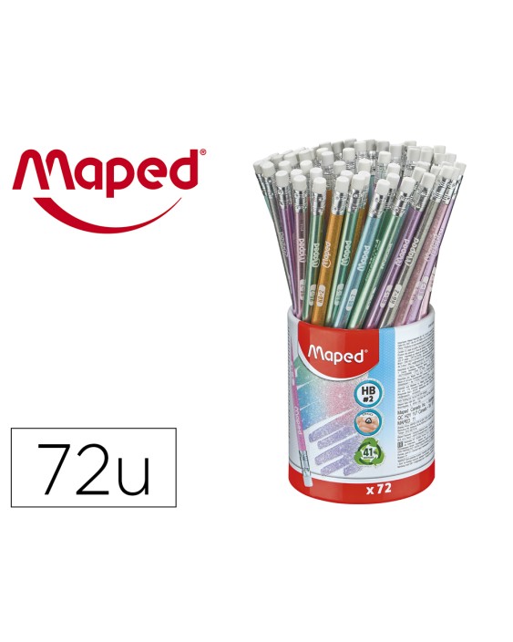 Lapices de grafito maped plastico glitter deco hb con goma 72 colores surtidos