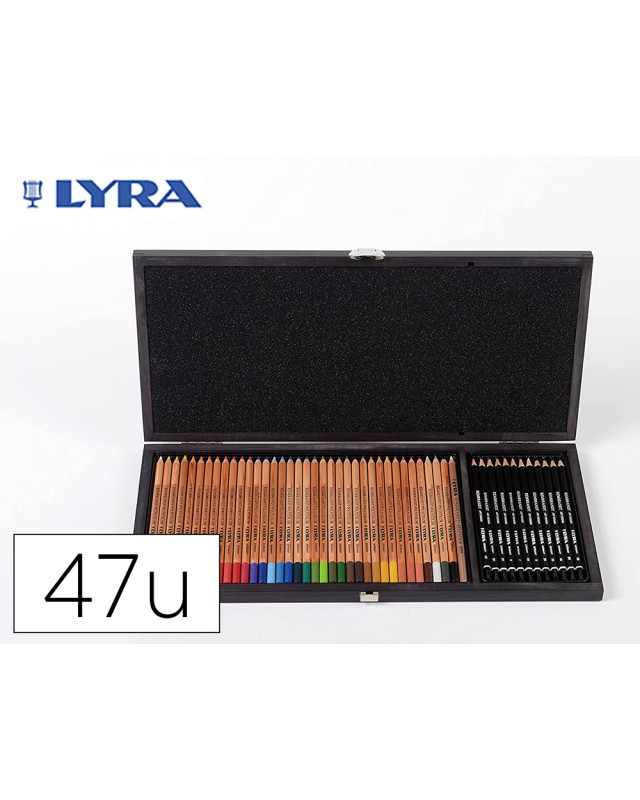 Set dibujo lyra estuche de madera con 47 piezas surtidas