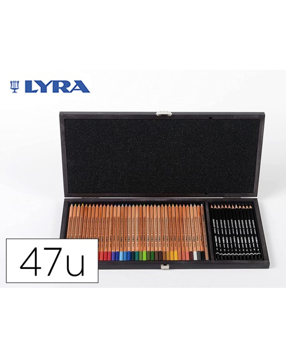 Set dibujo lyra estuche de madera con 47 piezas surtidas
