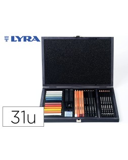 Set dibujo lyra estuche de madera con 31 piezas surtidas