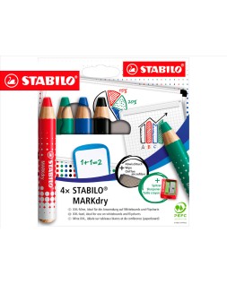 Lapiz marcador en seco stabilo markdry para pizarra blanca estuche de 4 unidades colores surtidos