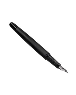 Pluma y frasco de tinta belius origen 1995 aluminio textura cepillada color negro tinta negra caja diseño