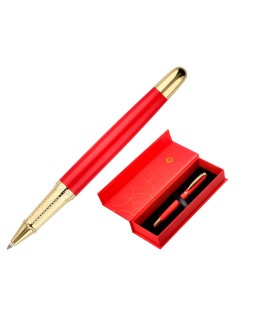 Boligrafo belius passion dor aluminio textura cepillada color rojo y dorado tinta azul caja de diseño