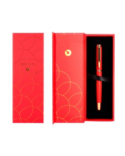 Boligrafo belius passion dor aluminio textura cepillada color rojo y dorado tinta azul caja de diseño