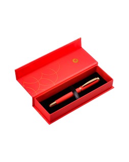 Boligrafo belius passion dor aluminio textura cepillada color rojo y dorado tinta azul caja de diseño
