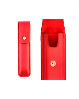 Pluma y estuche cuero belius passion dor aluminio textura cepillada color rojo y dorado tinta azul caja de diseño