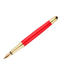 Pluma y estuche cuero belius passion dor aluminio textura cepillada color rojo y dorado tinta azul caja de diseño