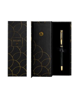 Boligrafo belius passion dor aluminio textura cepillada color negro y dorado tinta azul caja de diseño