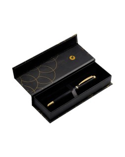 Boligrafo belius passion dor aluminio textura cepillada color negro y dorado tinta azul caja de diseño