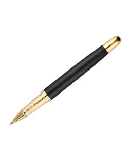 Boligrafo belius passion dor aluminio textura cepillada color negro y dorado tinta azul caja de diseño