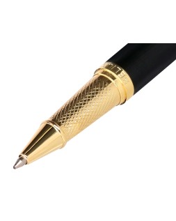 Boligrafo belius passion dor aluminio textura cepillada color negro y dorado tinta azul caja de diseño