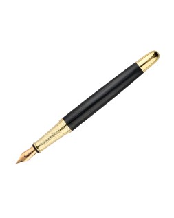 Pluma y estuche cuero belius passion dor aluminio textura cepillada color negro y dorado tinta azul caja diseño