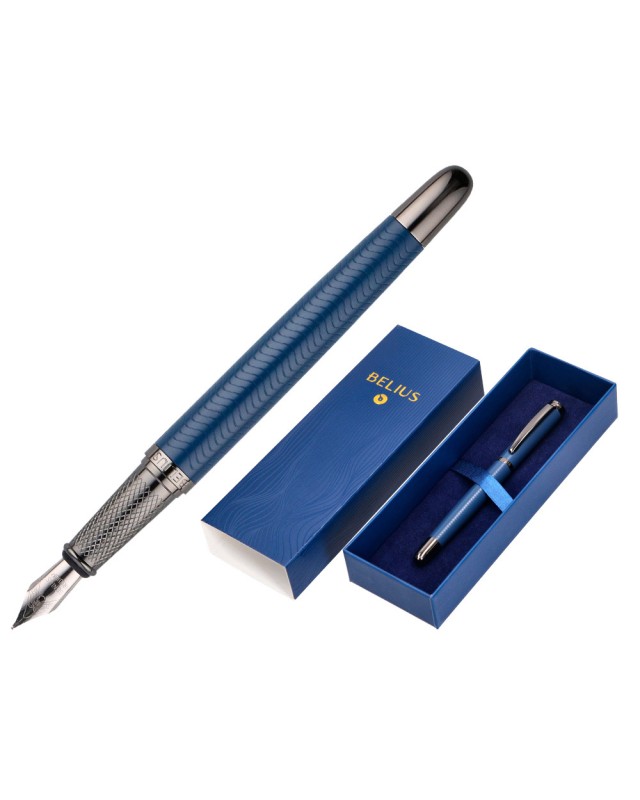 Pluma belius neptuno aluminio textura wavy color azul marino tinta azul caja de diseño