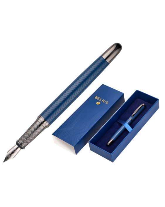 Pluma belius neptuno aluminio textura wavy color azul marino tinta azul caja de diseño