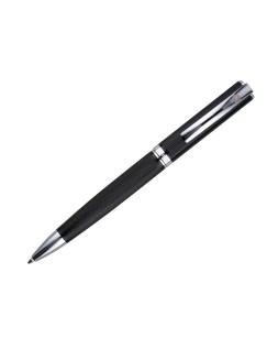 Boligrafo y estuche belius turbo aluminio textura punteada negro y plateado tinta azul caja de diseño