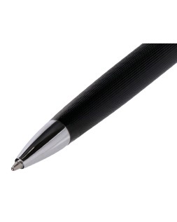 Boligrafo y estuche belius turbo aluminio textura punteada negro y plateado tinta azul caja de diseño
