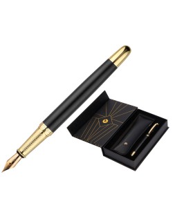 Pluma y estuche belius soiree color art deco negro y dorado tinta azul caja de diseño
