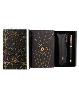 Boligrafo y estuche belius soiree color negro y dorado tinta azul caja de diseño