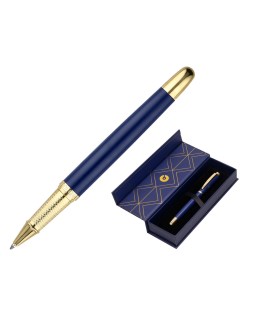 Boligrafo belius soiree aluminio color azul marino y dorado tinta azul caja de diseño