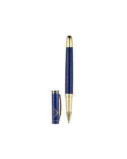 Boligrafo belius soiree aluminio color azul marino y dorado tinta azul caja de diseño