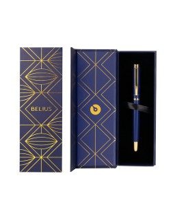 Boligrafo belius soiree aluminio color azul marino y dorado tinta azul caja de diseño