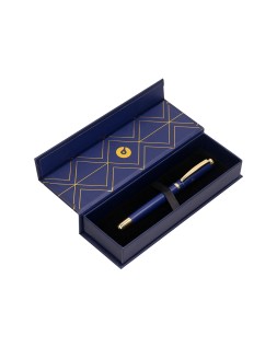 Boligrafo belius soiree aluminio color azul marino y dorado tinta azul caja de diseño