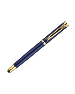 Boligrafo belius soiree aluminio color azul marino y dorado tinta azul caja de diseño