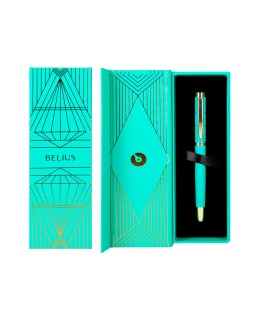 Pluma belius soiree aluminio color art deco turquesa y dorado tinta azul caja de diseño