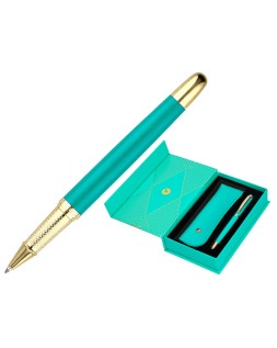 Boligrafo y estuche belius soiree color art deco turquesa y dorado tinta azul caja de diseño