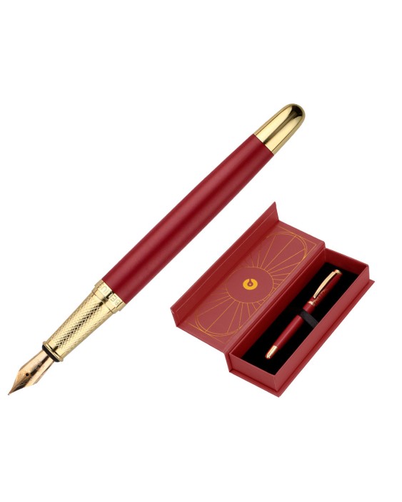 Pluma belius soiree aluminio color art deco granate y dorado tinta azul caja de diseño