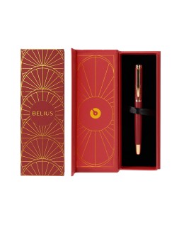 Boligrafo belius soiree aluminio color art deco granate y dorado tinta azul caja de diseño