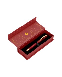Boligrafo belius soiree aluminio color art deco granate y dorado tinta azul caja de diseño