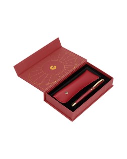 Boligrafo y estuche belius soiree color art deco granate y dorado tinta azul caja de diseño