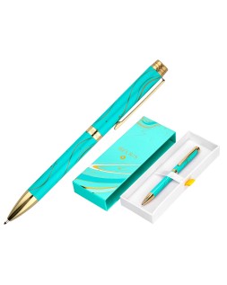 Boligrafo belius aqua aluminio color turquesa y dorado tinta azul caja de diseño