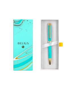 Boligrafo belius aqua aluminio color turquesa y dorado tinta azul caja de diseño