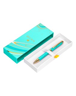 Boligrafo belius aqua aluminio color turquesa y dorado tinta azul caja de diseño