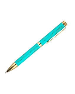 Boligrafo belius aqua aluminio color turquesa y dorado tinta azul caja de diseño