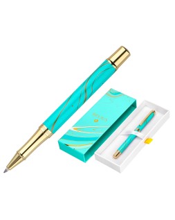 Roller belius aqua aluminio color turquesa y dorado tinta negra caja de diseño