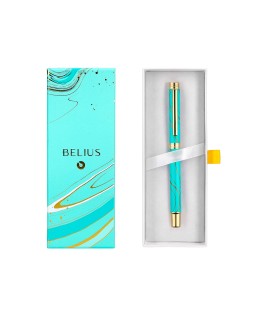 Roller belius aqua aluminio color turquesa y dorado tinta negra caja de diseño
