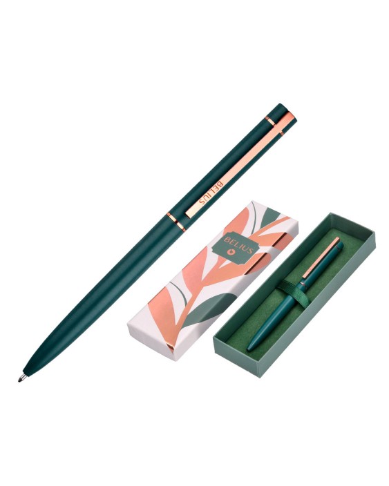 Boligrafo belius rose aluminio color verde oliva/oro rosa tinta azul caja de diseño