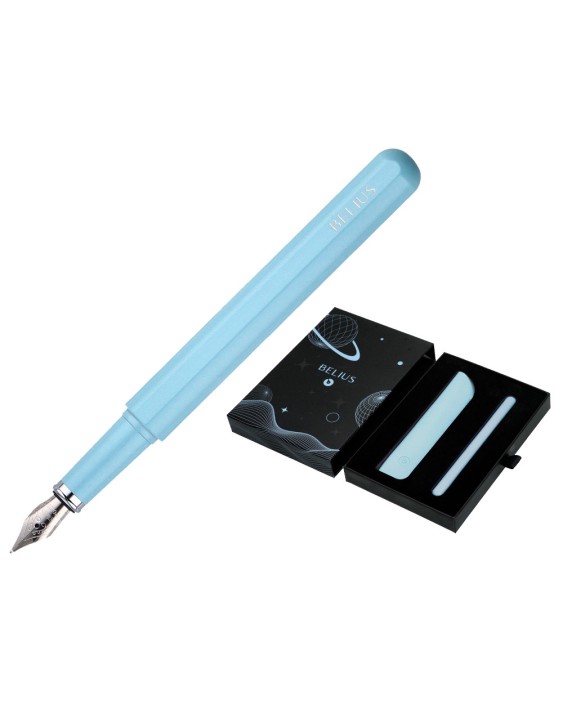 Pluma y funda de similpiel belius space b color minimalista azul tinta azul caja de diseño