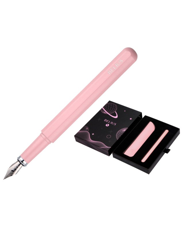 Pluma y funda de similpiel belius space b color minimalista rosa tinta azul caja de diseño