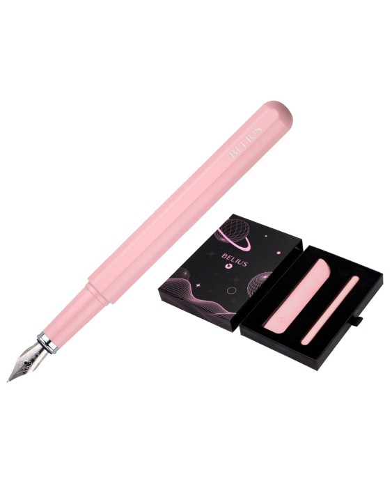 Pluma y funda de similpiel belius space b color minimalista rosa tinta azul caja de diseño