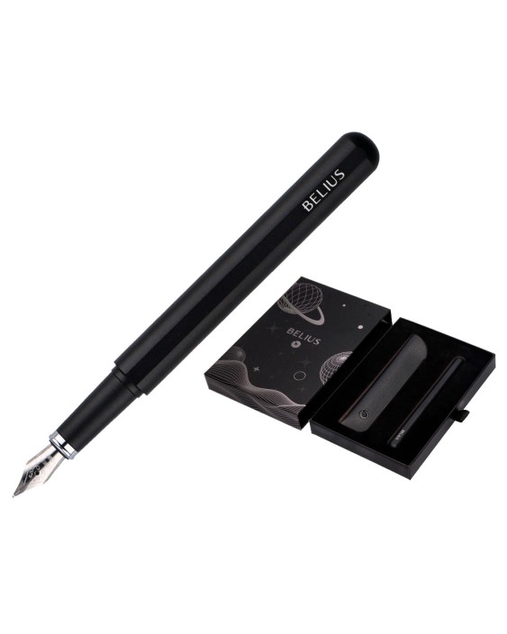 Pluma y funda de similpiel belius space b color minimalista negro tinta azul caja de diseño