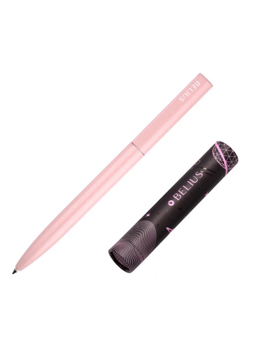 Boligrafo belius rocket b aluminio color minimalista rosa tinta azul caja cilindrica