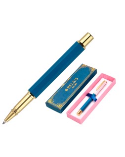 Boligrafo belius macaron bliss forma hexagonal color rosa/ azul y dorado tinta azul caja de diseño