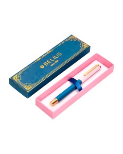 Boligrafo belius macaron bliss forma hexagonal color rosa/ azul y dorado tinta azul caja de diseño