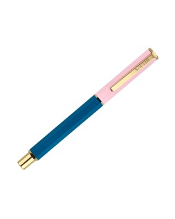 Boligrafo belius macaron bliss forma hexagonal color rosa/ azul y dorado tinta azul caja de diseño